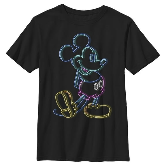 Boy's Mickey & Friends Bright Neon Mickey Mouse Outline Graphic Tee Black Medium