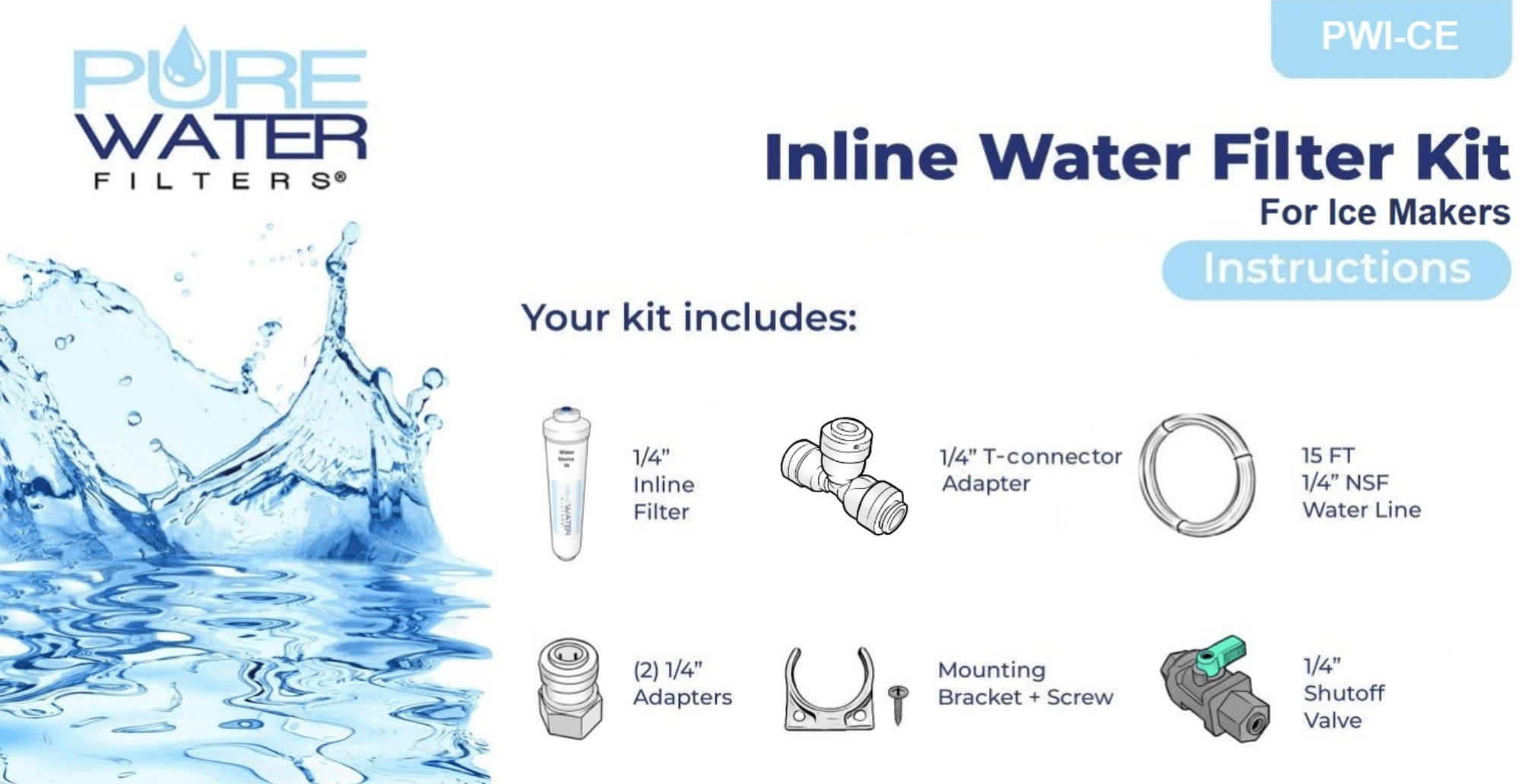 Inline Water Filter Kit for Ice Makers with 1/4" Tubing and a T-Connector