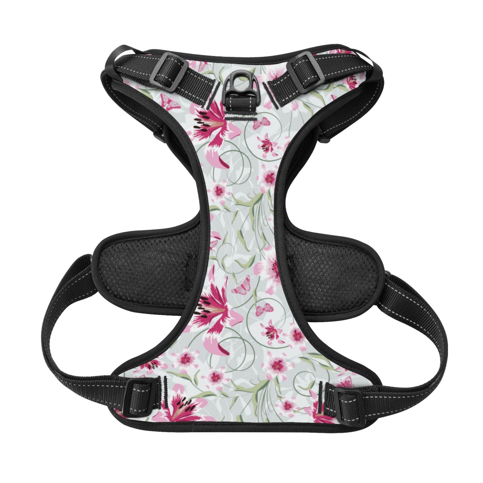 Kdxio Lilies Flowers Print No Pull Dog Harness Adjustable Reflective Oxford Easy Control Medium Large Dog Harness for Training and Everyday-Small