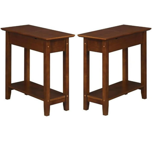 Home Square Top End Table with Charging Station in Espresso Wood - Set of 2