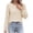 Beige#, variant on Everyday Essential Round Neck Blouse Women's, Embossed Texture Puff Shoulder Shirt with Ruffle Cuffs and Loose Casual Fit