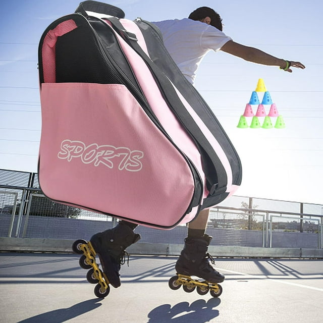 Ice Skates Bag with Adjustable Shoulder Strap, Breathable Skating Shoes Storage Bag, for Ice Skates, Inline Skates Pink