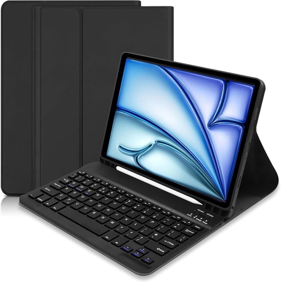 Case with Keyboard for iPad Air 11 inch M4 2026/M3 2025/M2 2024, Detachable ipad Keyboard for iPad Air 11 inch/Air 5/4 gen 10.9 Inch Wireless Pencil Hoder, Anti-fall Keycaps (Black)
