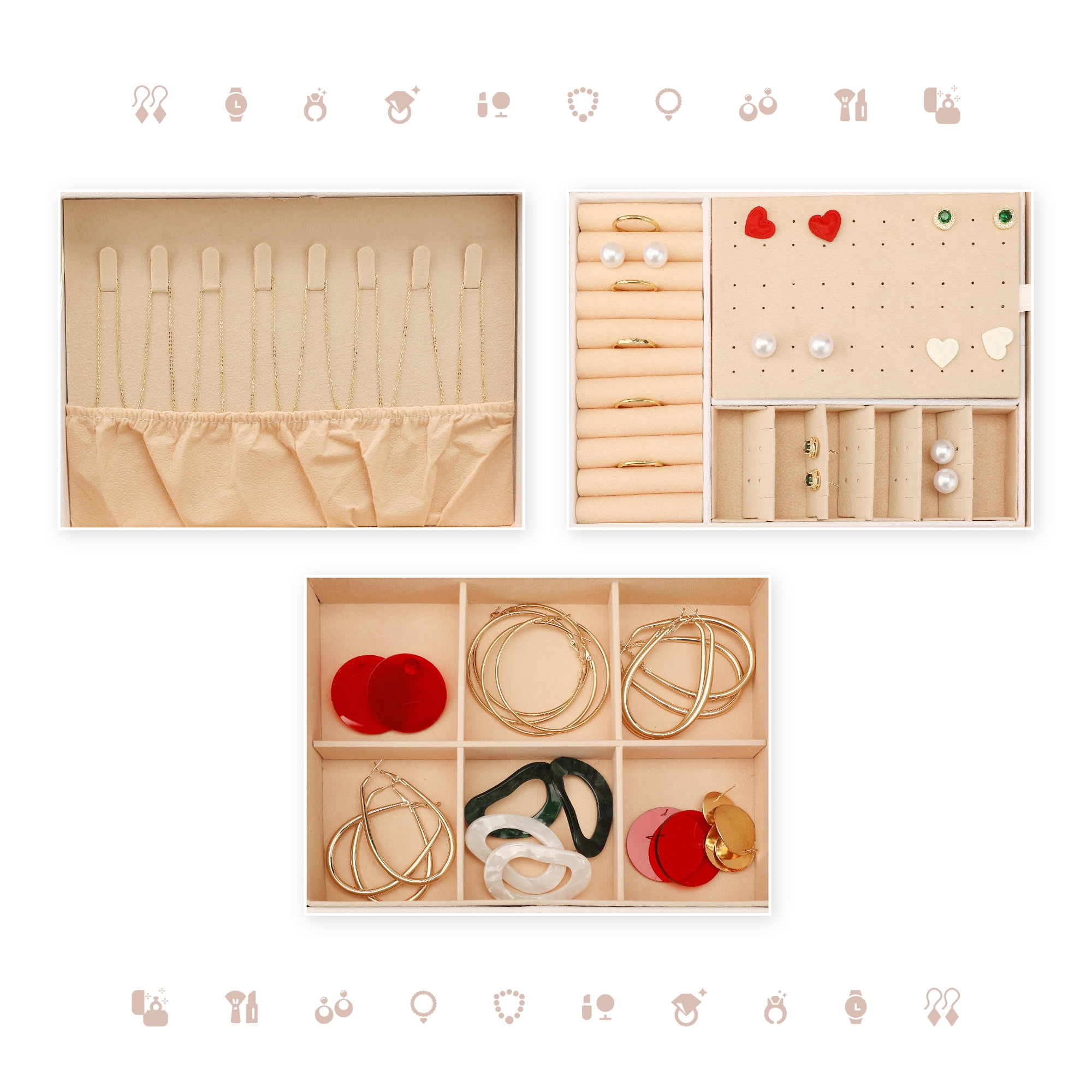 Unique Bargains Jewelry Box Small PU Leather Jewelry Organizer Case Storage Display Holder White