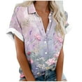 thumbnail image 2 of Fiudx Camisas de Mujer Blusas de Manga Corta Estampadas Informales Regulares para Mujertop, 2 of 5