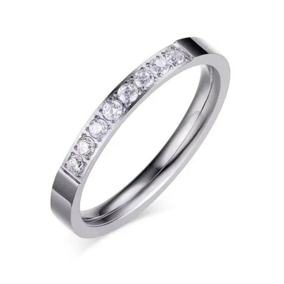 3MM Women's Silver Halo White Cz Stainless Steel Engagement Band Ring Size 5-8