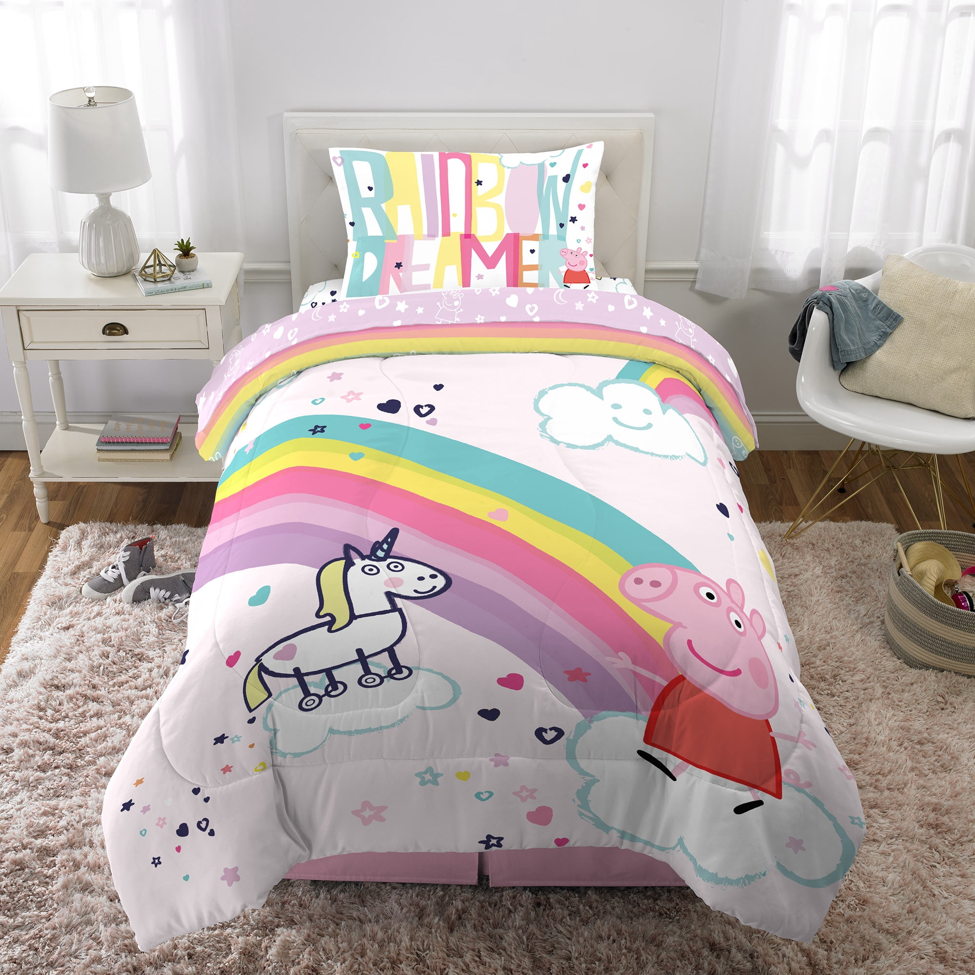 Peppa Pig Kids Twin Sheet Set, Pink and White