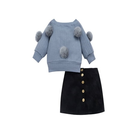 

Spring hue Baby Girl Long-sleeved Knit Sweater Tops with Half Skirt Warm Outfit