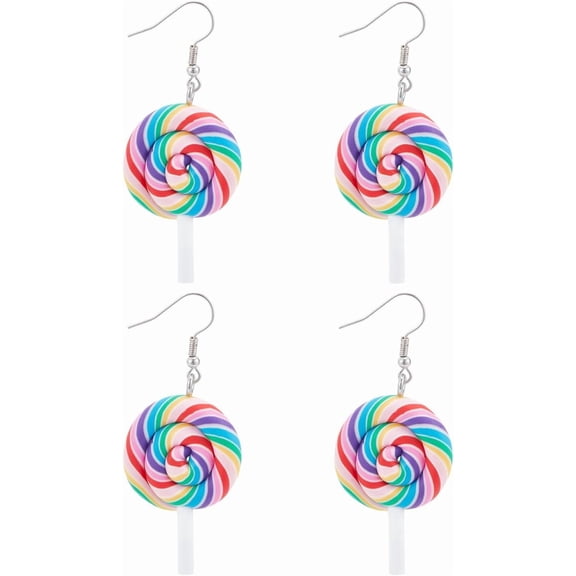2 Pairs Cute Lollipop Colorful Earrings 63x26mm Platinum Lollipop Polymer Clay Dangle Earrings Kawaii Candy Ice Cream Hook Earrings for Jewelry Gift Earring Supplies Colorful DIY