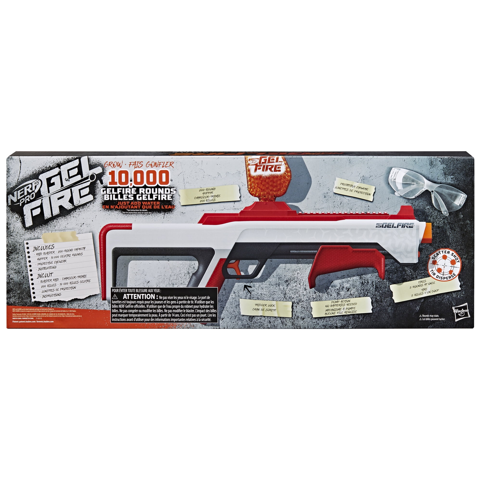 Nerf Pro Gelfire Raid Blaster, 10,000 Rounds, 800 Round Hopper, Eyewear, For Ages 14+