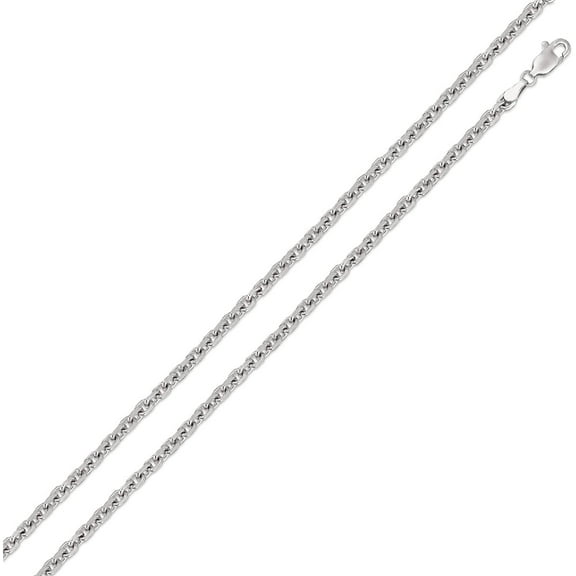 14K White Gold 1.5mm Cable Pendant Chain, FREE Microfiber Cloth, Diamond Cut Rolo Link Mens Womens Necklace, Giorgio Bergamo 16