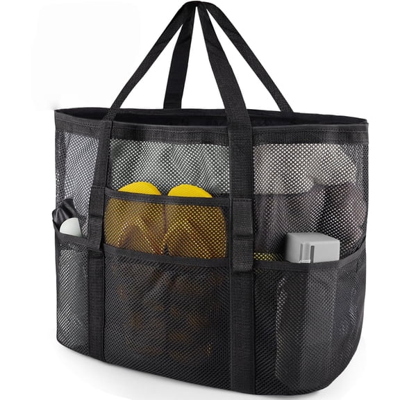 Mesh Beach Bag, Large Family Tote for Sand-Free Vacation Essentials. Lightweight Toy Organizer with 8 Pockets for Pool, Boat & Summer Travel