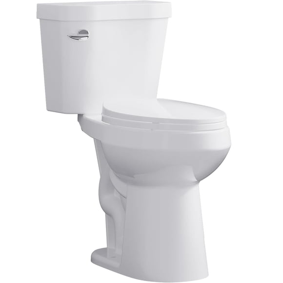 Ourlova Two Piece Toilets 1 set Ceramic and Plastic Lid Raised Toilet Side Press Flush Split Toilet Round ADA 19 inch Seat Height Short White