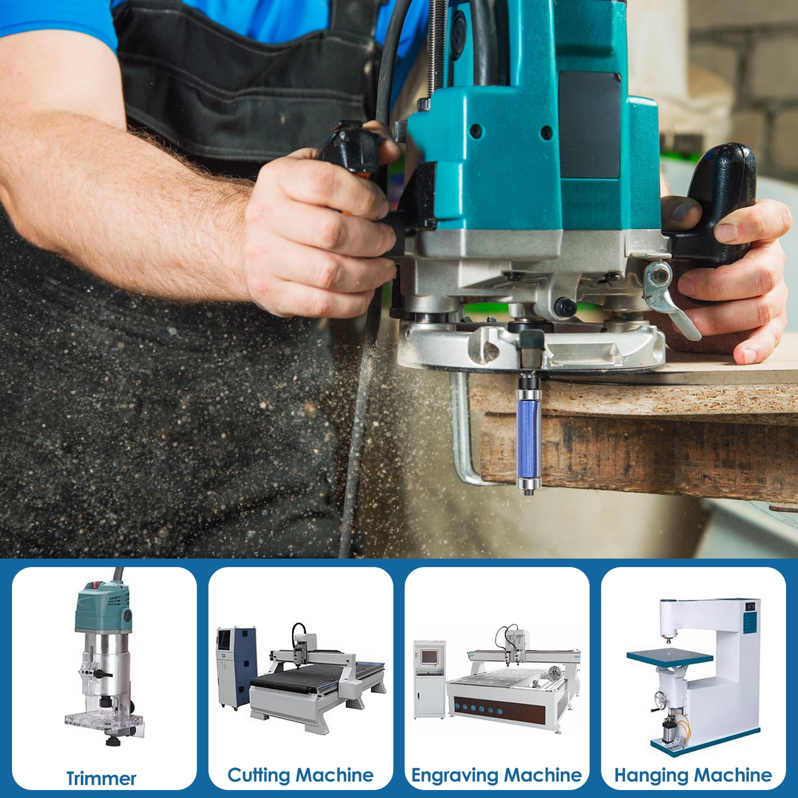 4Pcs Carbide Straight Flush Trim Router Bits 1/4 Inch Shank, Top and Bottom Bearing Flush Trim Cut Router Bits Set for Trimming Woodworking 1/2" Cutting Diameter, 3/4" 1" 1-1/4, 1-1/2" Cutting Length