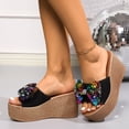 thumbnail image 2 of Dakaela Women's Platform Sandals Cork Wedge Heel Espadrille Sequin Bow Slip on Slides Wide Width Casual Summer Walking Slippers Size 6-10, 2 of 7