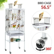 Topeakmart Transparent Open Top Bird Cage Rolling Parrot Cage for Small Birds Parakeets Sun Conures Lovebirds Canaries Cockatiels Green Cheeks Finches with Toys & Ladder