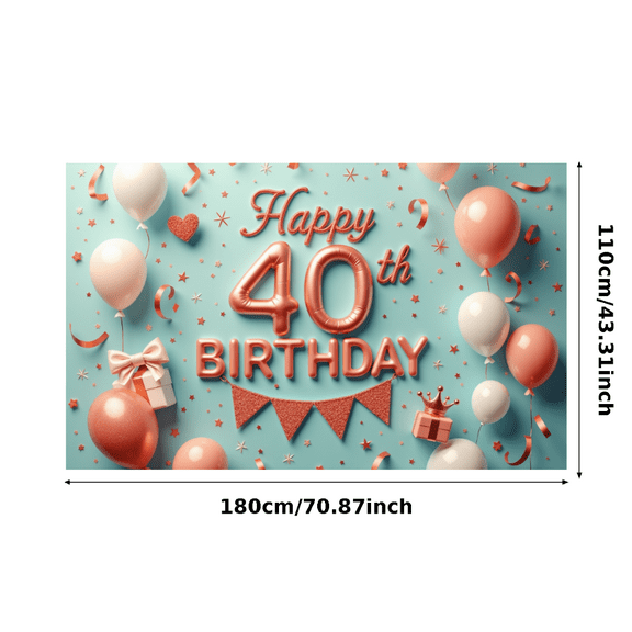 Glitter Design Happy Birthday Banner Decorative Balloons 40th Birthday Party Supplies for Milestone Celebration Adult Parties Indoor Decor