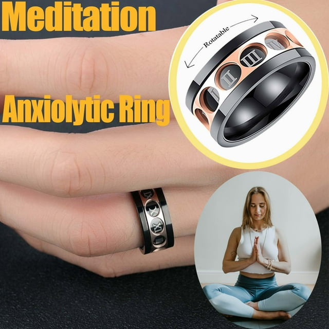 Exclusive Offers,Meditation Rotatable Ring With Roman Numerals For Men resist Anxiety,PENDANE,Black