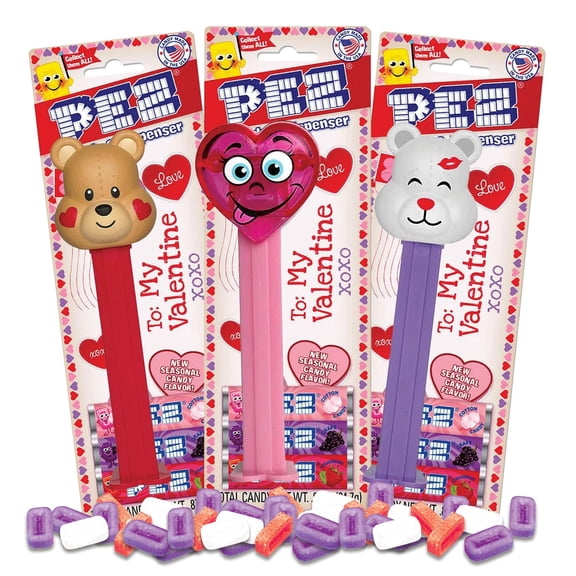 Valentines Day Candy Dispenser 3 Pack. Bulk Candy Valentines Day, Candy for Valentines Day, Assorted Valentine Candy, Hard Candy Refill Rolls