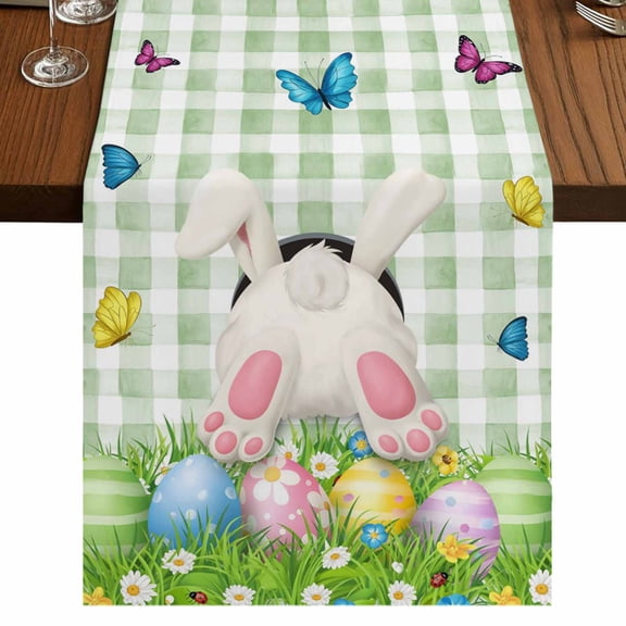 Table Runners 108 Inches Long Dress Scarves, Easter Farmhouse Coffee/Dining/Kitchen Table Runner for Living Room, Spring Colorful Easter Eggs Bunny Butterfly Green 13x108 Inch