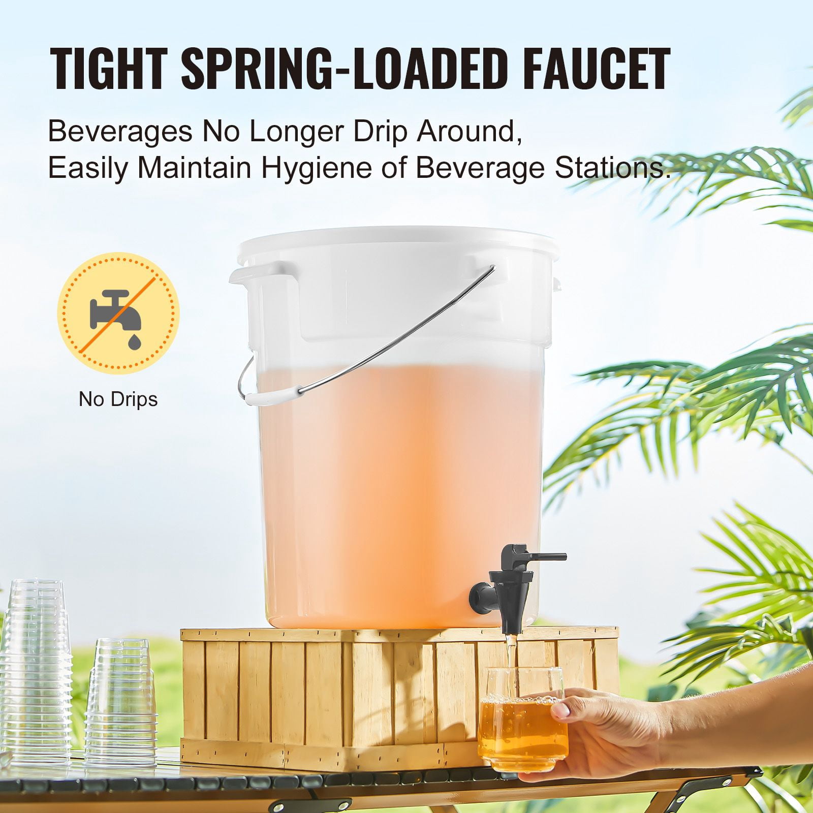 5 Gallon Plastic Beverage Dispenser with Spring-Loaded Spigot, PP/PC Material, Sealing Lid, for Parties Restaurants Events