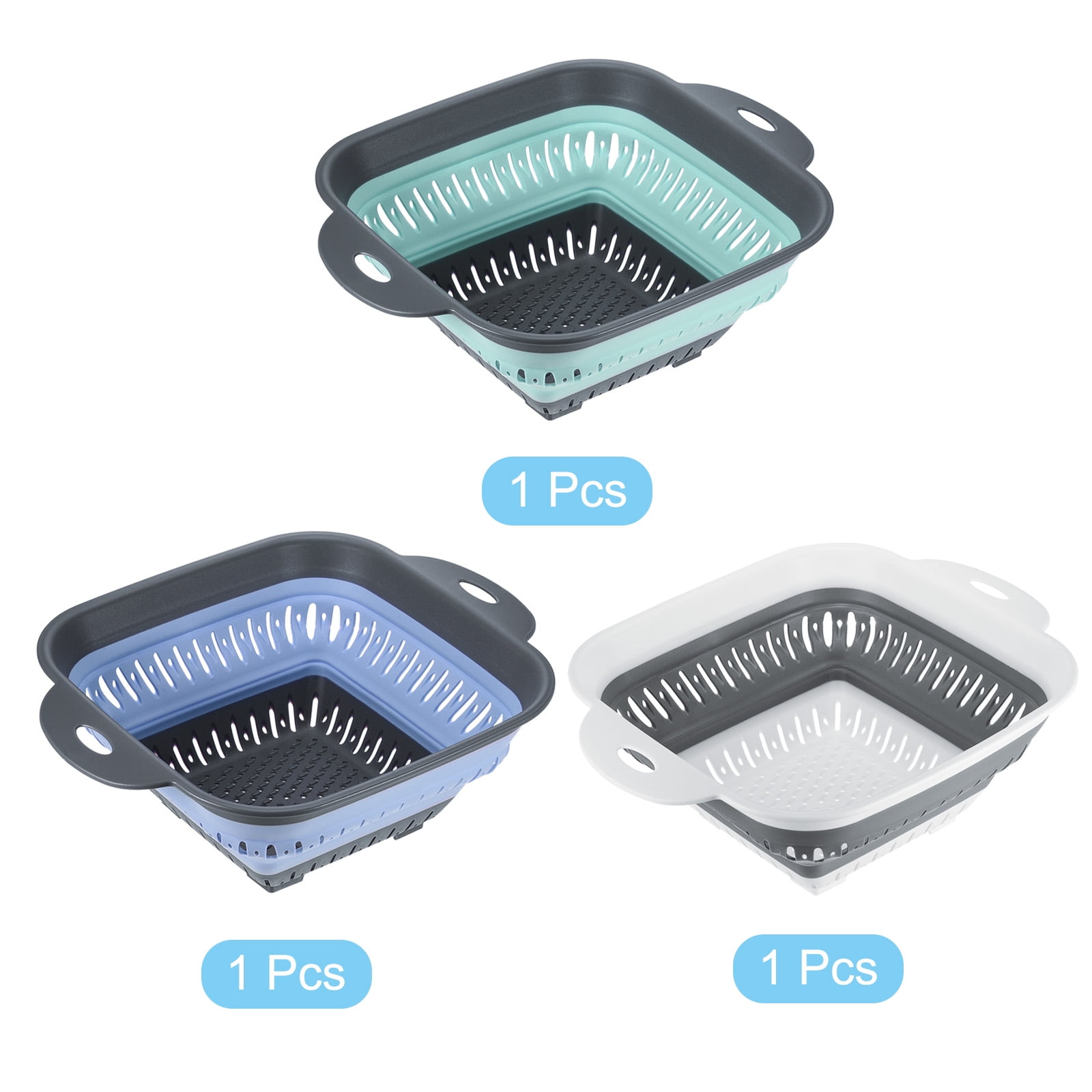 Unique Bargains Collapsible Colander Foldable Food Strainers Gray,Blue,Green