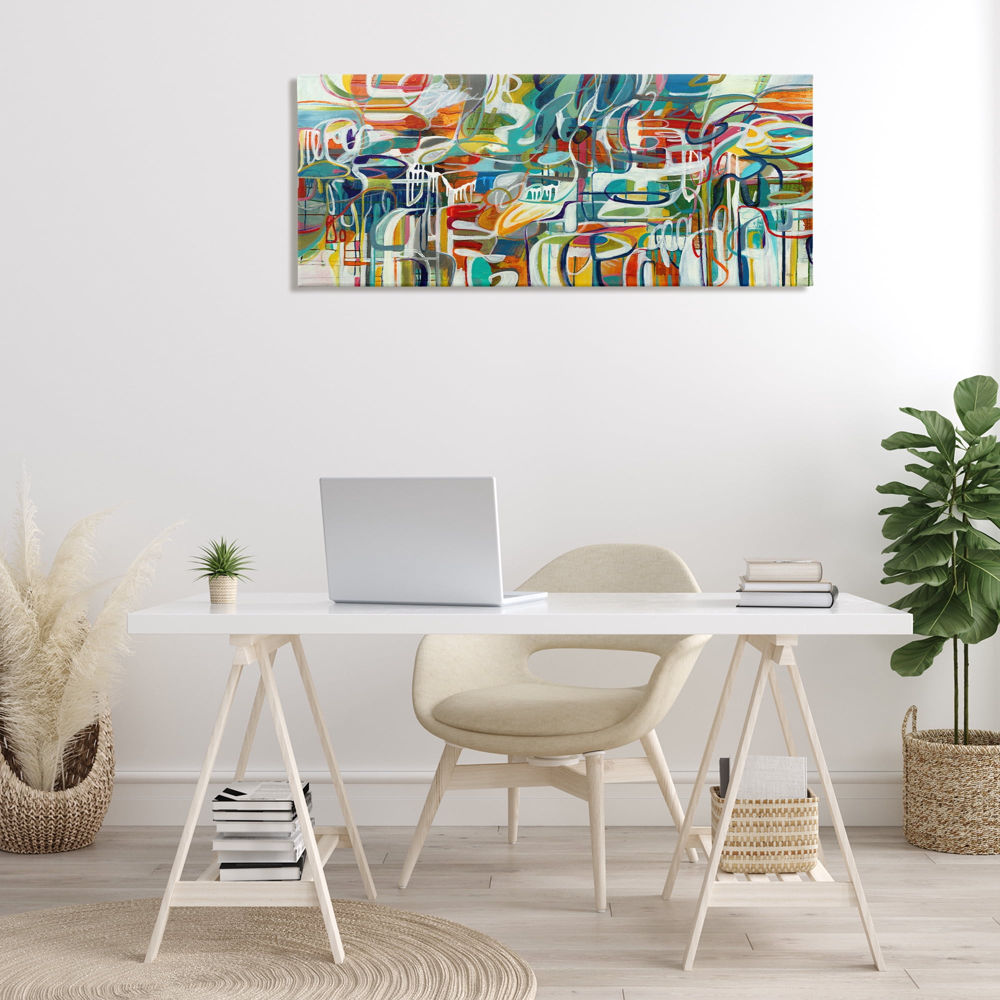 Stupell Industries Chaotic Doodle Shapes Abstract Painting Gallery Wrapped Canvas Art Print Wall Art, 48 x 20