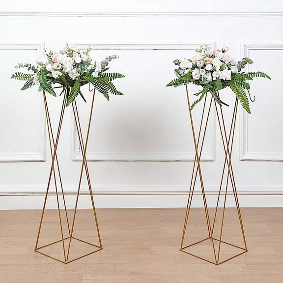 BalsaCircle 2 Gold 32" Crisscross Geometric Metal Flower Stands Centerpieces Party Events Decorations Supplies