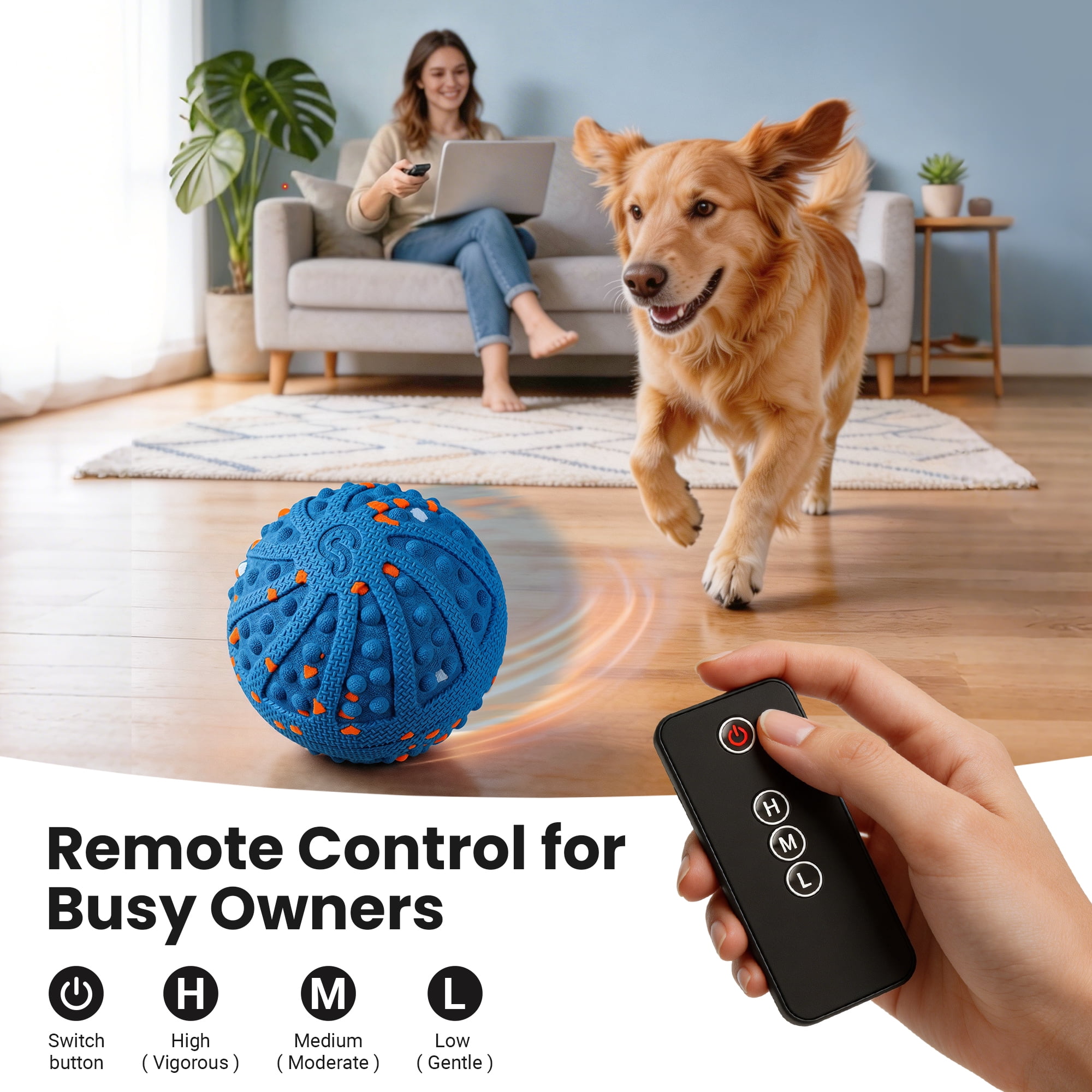 Vacqueen Interactive Automatic Rolling Dog Ball, ETPU Waterproof with Remote Control Dog Toys,Blue