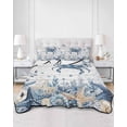 thumbnail image 2 of Quilts Twin Size Bedding Set, Blue Crab Coastal Lightweight Quilted Comforter, Beach Starfish Nautical Coral Retro Soft Reversible Bedspread Coverlet with Pillow Covers for All Season, 68" x 86", 2 of 7