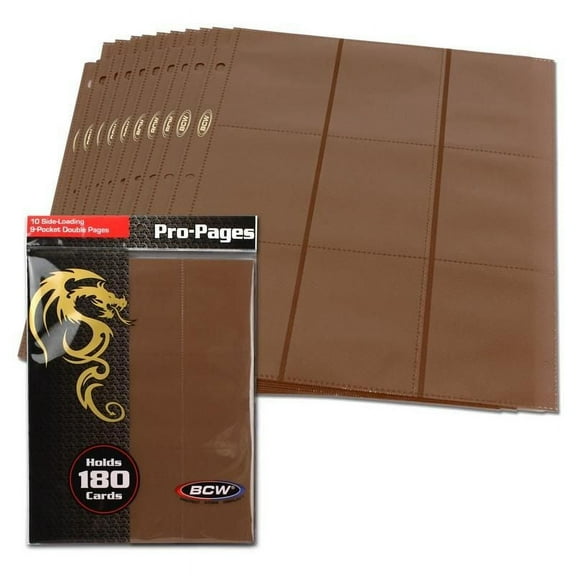 1 pack of 10 BCW 2 5/8" x 3 3/4" Card 18-Pocket Side Loading Solid Brown Pro Binder Pages
