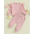 thumbnail image 5 of Baby Girl 2Pcs Fall Outfits 6M 12M 18M 24M 3Y Ruffle Long Sleeve Letter Embroidery Sweatshirt + Pants Set Toddler Clothes, 5 of 10