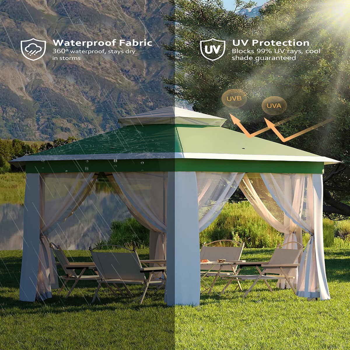 Danolapsi  Gazebo Screen Tent, Hexagonal Instant Gazebo Tent with Mosquito Netting Outdoor Canopy, 6 Sided Sun Shelter 13x13ft with Mesh Netting, Pavilion Tent for Patio