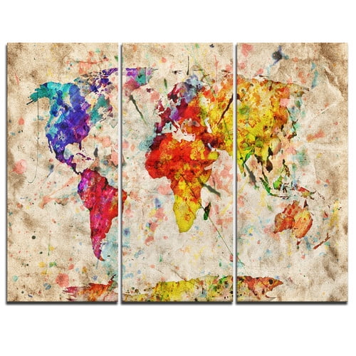 Design Art Vintage World Map Watercolor 3 Piece Graphic