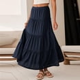 thumbnail image 2 of LWavelet Women Eyelet Embroidery Tiered Maxi Skirt Elastic High Waist Casual Summer Long Skirt Blue M, 2 of 4