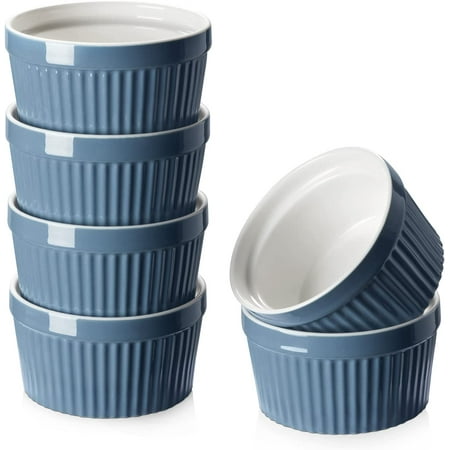 

8 oz Porcelain Ramekins Bowls for Souffle Creme Brulee Classic Style Ramekins for Baking Oven Safe Set of 6 Airy Blue