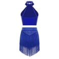 thumbnail image 6 of iiniim Women's Cha Cha Latin Salsa Dance Outfits Sleeveless Ruched Crop Top with Fringe Swing  Skirt Blue L, 6 of 7