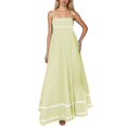 thumbnail image 1 of Vestido largo fluido con tirantes finos para mujer: vestido informal de playa sin mangas, corte A, con tirantes ajustables, bolsillos laterales y diseño en colores contrastantes, 1 of 6