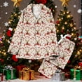 thumbnail image 2 of Women's Christmas Pajama Set Two Piece Button Tops & Wide-Leg Pants Xmas Santa Pajamas Casual Pjs Fashion Loungewear Holiday Sleepwear Funny Lounge Sets Comfy Outfit, 2 of 7