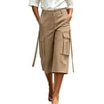 thumbnail image 5 of VBVC Women's High Waisted Cargo Capri Pants , Summer Wide Leg Cropped Pants For Women,Ladies' Side Slit Strap Cargo Trousers with Pockets,Khaki,S-2XL, 5 of 7