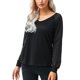 thumbnail image 1 of Mujeres Camiseta de Manga Larga A Rayas Transparente Costura Con Cuello En V Top para el Otoño y el Invierno, 1 of 7