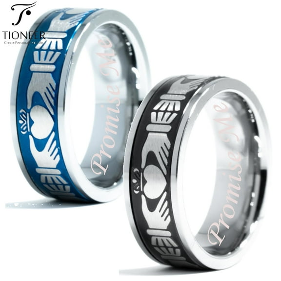 Tioneer Tungsten Carbide Wedding Band Ring Irish Claddagh Celtic Knot Mens Womens Tioneer 8mm Promise Me Engraved