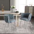 thumbnail image 2 of 2PC Leisure Accent Chair with Silver Metal Legs, Boucle Upholstered Barrel Chair with Wove Backrest, Modern Lounge Armchairs for Dining Room Living Room Bedroom, Light Blue, 2 of 9