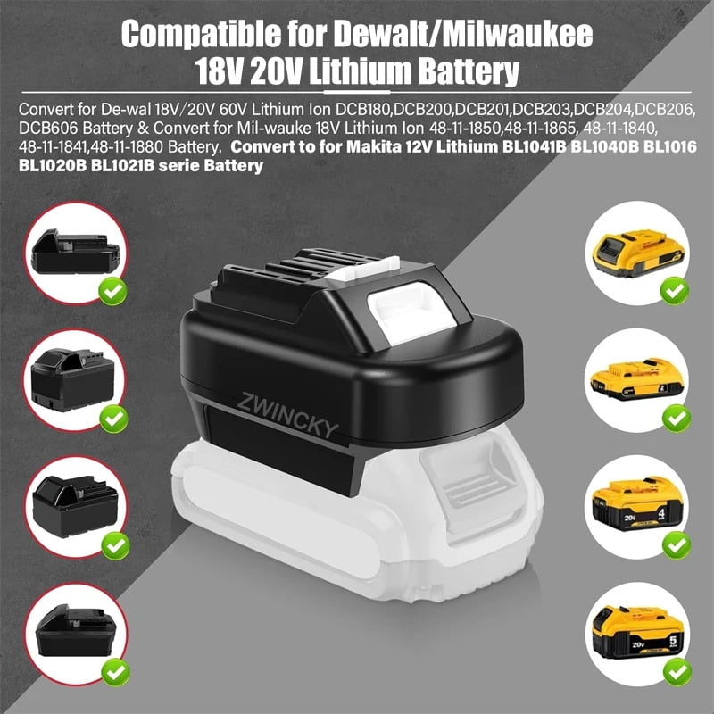 Adapter for  De.walt 20V & for Mil*wau.kee 18V Battery Convert to for Ma.kita 12V Max CXT Lithium Ion BL1021B BL1016 Batteries, Work for Ma.kita 12V Cordless Power Tool(No Battery)