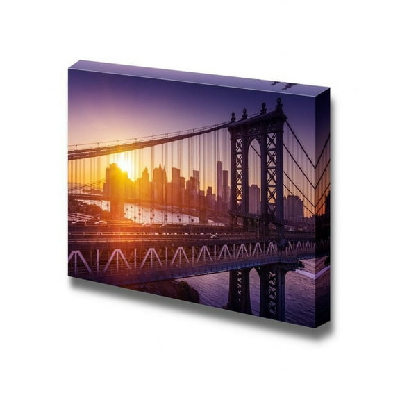 Canvas Prints Wall Art - New York City - Sunset Over Manhattan with Bridge - 16" x 24"