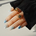 thumbnail image 3 of Handmade Press on Nails for Women - Medium Almond 3D Thick Acrylic Reusable Fake Nails with Designs Summer Floral Boho Funky Tropical Cute Nail-art Set 10pcs,blue-floral,M, 3 of 6