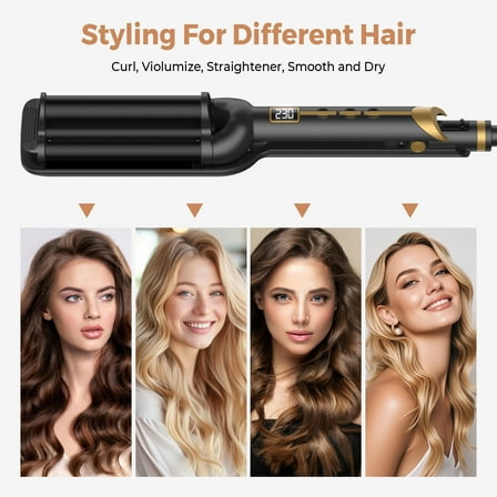 2-in-1 Hair Straightener and Crimper, Professional Flat Iron with Ceramic Plates and Deep Waver Function for Sleek Straight Hair and Voluminous Waves, Adjustable Heat Styling Tool