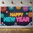 thumbnail image 5 of Neon Light Design Happy New Year Banner Firework Pattern New Year Display Colorful Balloons Brick Wall Background Celebration Backdrop for New Year Party Holiday Celebration Indoor Decoration, 5 of 9