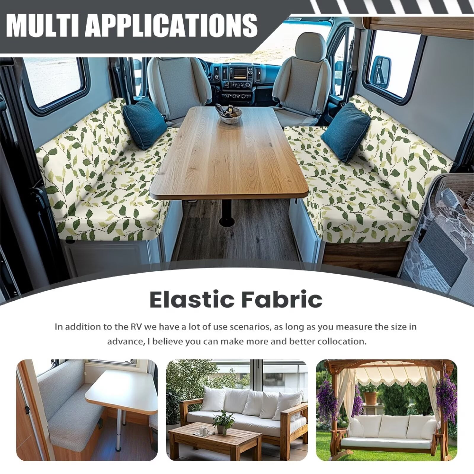 XYZCANDO Leaves RV Dinette Cushion Covers Universal RV Accessories for Inside Cushion Covers for Couches and Sofas Washable Sofa Slip Covers for 2 Seat Cushion Couch Slip Covers for Loveseat White
