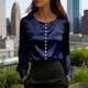 thumbnail image 1 of TaTaai Women's Loose Fit Summer Top Long Sleeve V-Neck Solid Color Pearl Accent Professional Office Casual Blouse Gift, 1 of 5